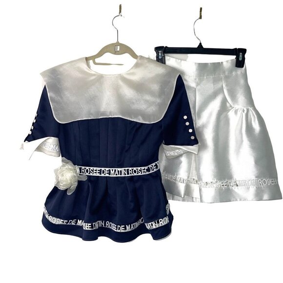 Rosee De Matin Womens Short Suit Size Small Sailor Suit Inspired Back Zip Navy - Picture 2 of 12